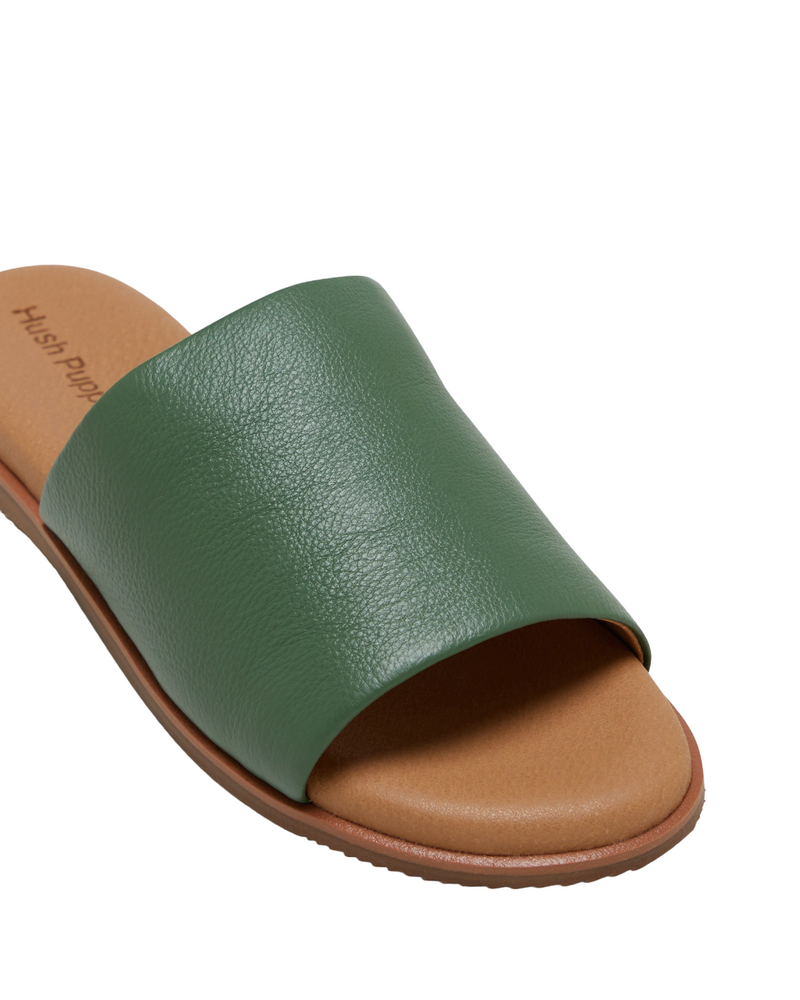 Hush Puppies Womens Paradise Slip On Leather Slides Basil Green Sandals