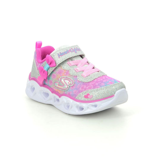 Infant Girls Skechers Heart Lights Untamed Shoes Silver / Hot Pink