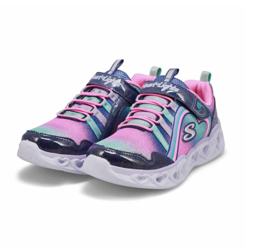 Kids Skechers Heart Lights Rainbow Lux Navy/Multi Girls Light Up Sneakers