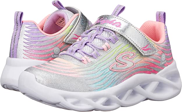 Kids Skechers Twisty Brights - Mystical Bliss Silver/Multi Comfy Running Shoe