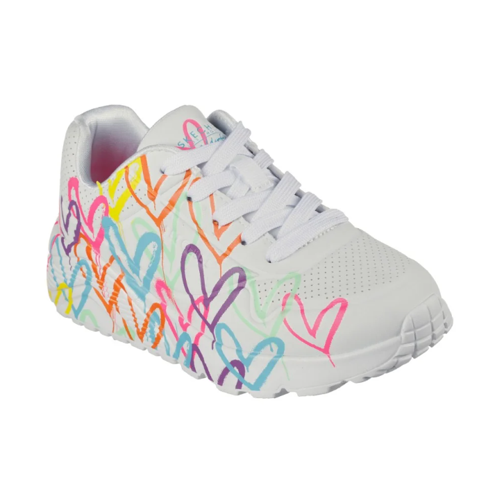 Girls Skechers Uno Lite - Spread The Love White/Neon Multi Kids Sneaker Shoes