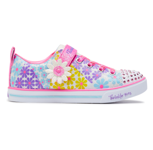 Kids Skechers Sparklelite Super Blooms White Flowers Light Up Girls Sneakers