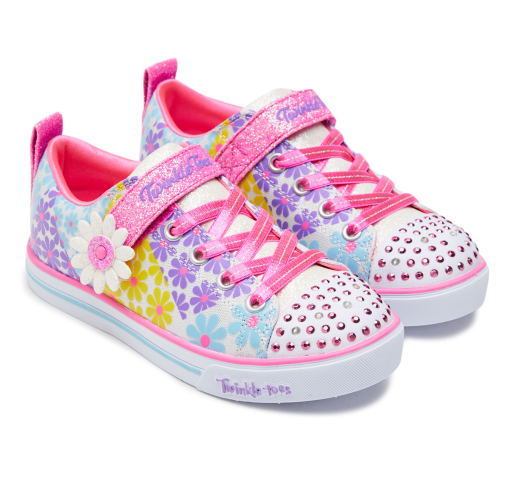 Kids Skechers Sparklelite Super Blooms White Flowers Light Up Girls Sneakers