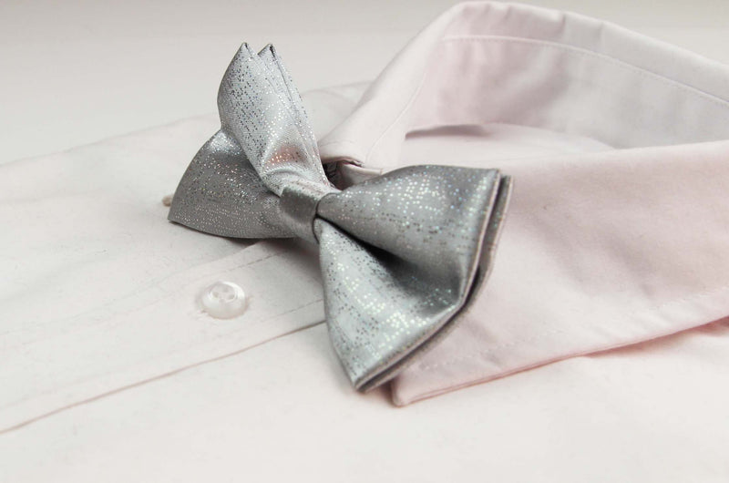 Mens Silver Sparkly Glitter Patterned Bow Tie