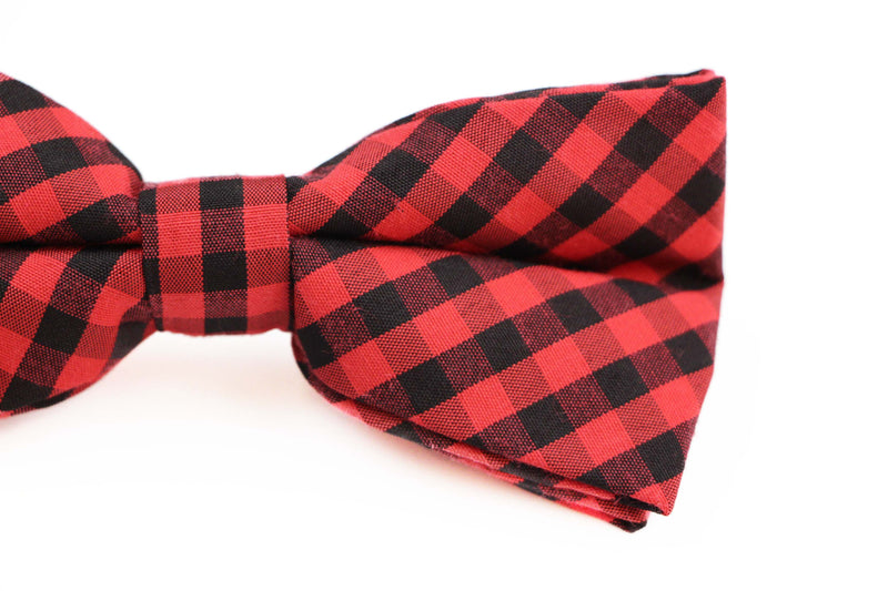 Mens Red & Black Checkered Patterned Bow Tie