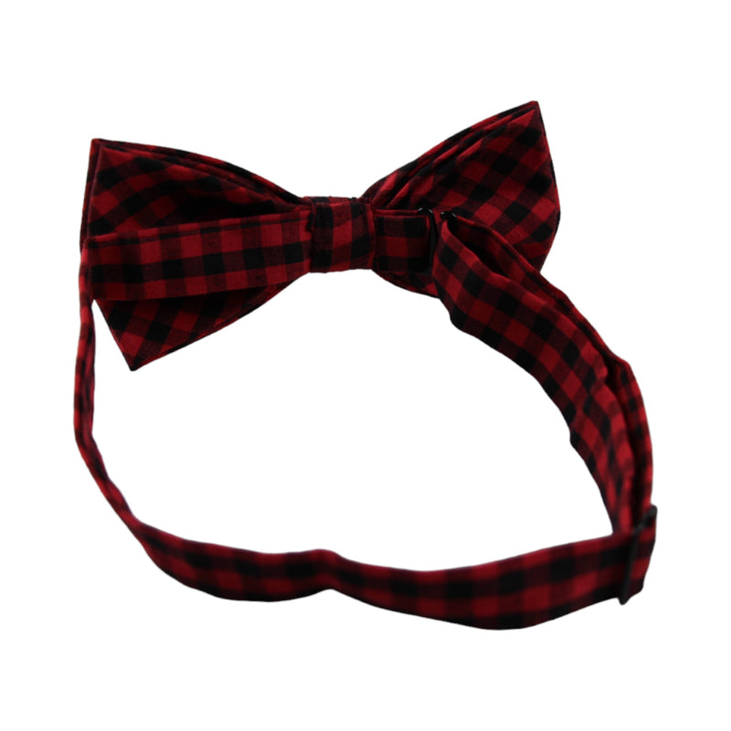 Mens Red & Black Checkered Patterned Bow Tie