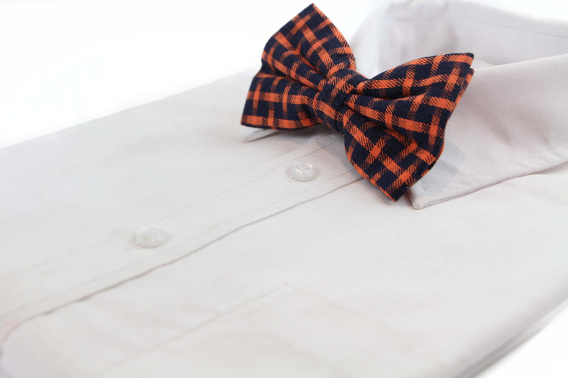 Mens Orange Thick Double Layered Checkered Cotton Bow Tie