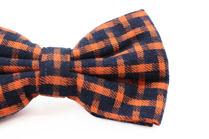 Mens Orange Thick Double Layered Checkered Cotton Bow Tie