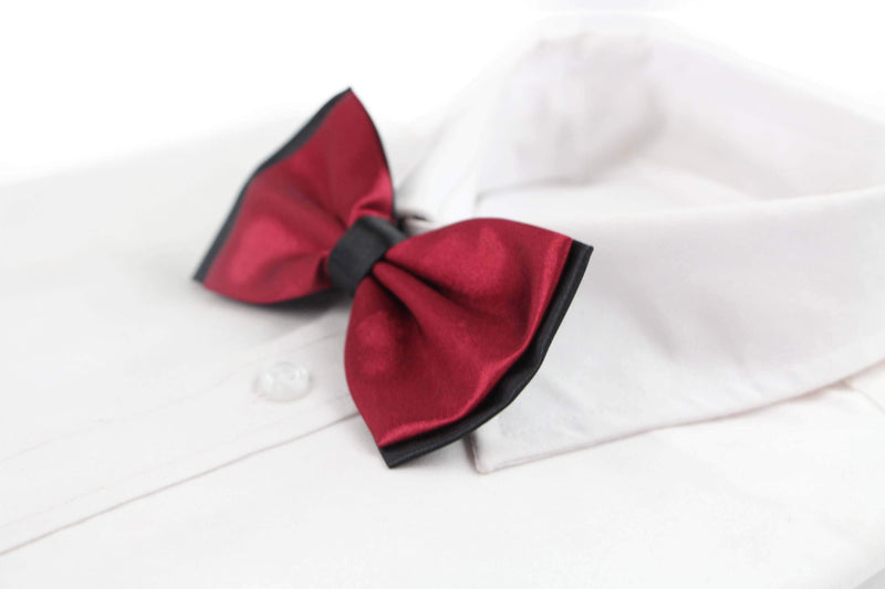 Mens Maroon Two Tone Layered Bow Tie