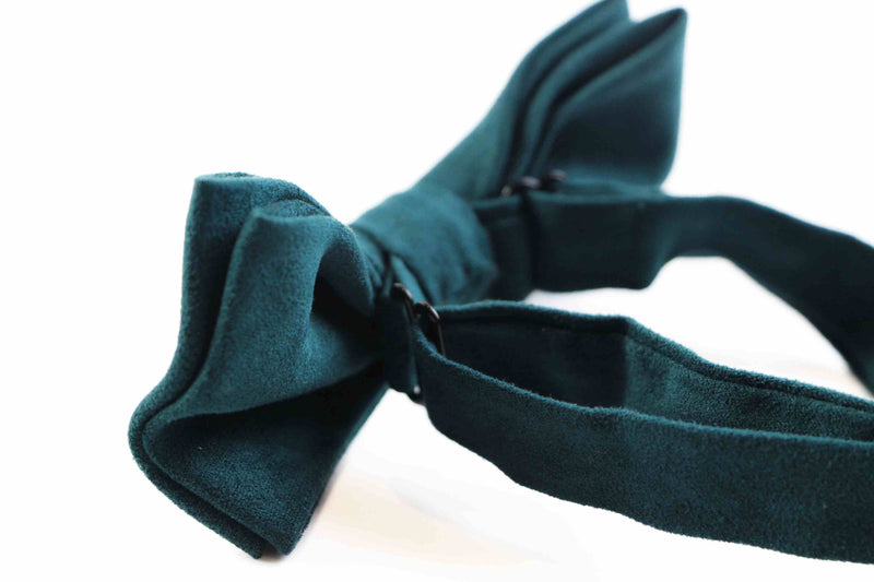 Mens Bottle Green Velvet Plain Colour Bow Tie