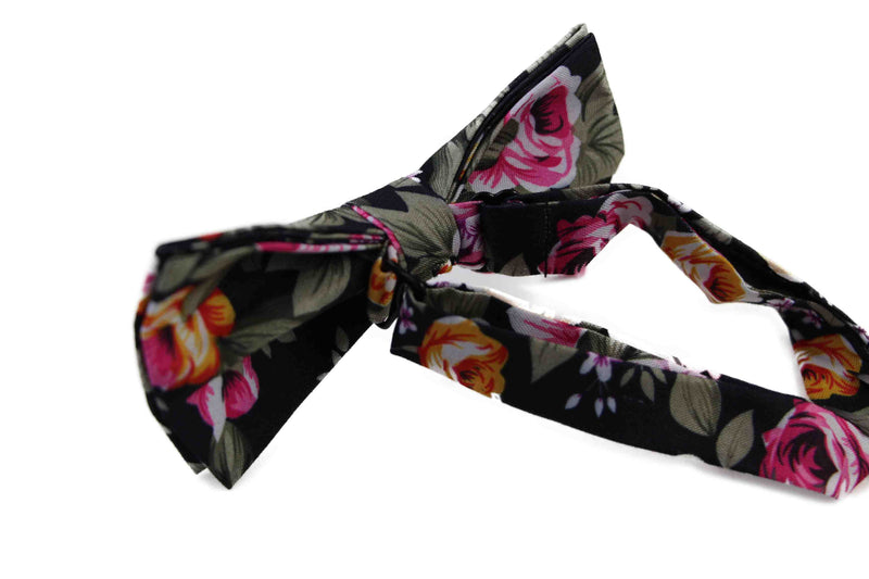 Mens Black Floral Patterned Bow Tie