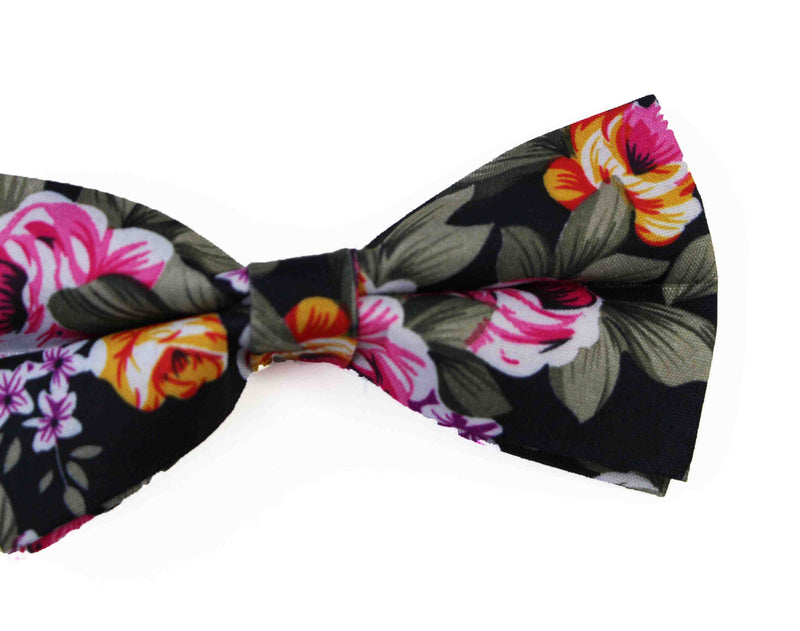 Mens Black Floral Patterned Bow Tie