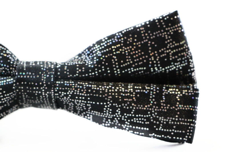 Mens Black Sparkly Glitter Patterned Bow Tie