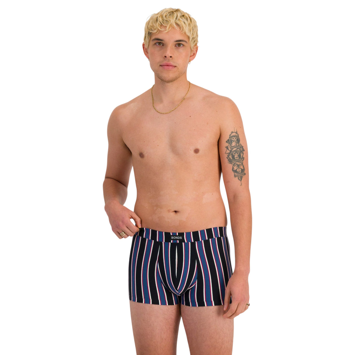 3 Pack Mens Bonds Classic Encased Trunks Black/Blue