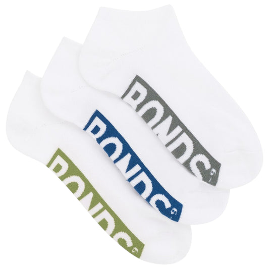 3 Pack Mens Bonds Logo Cushioned Low Cut Socks White
