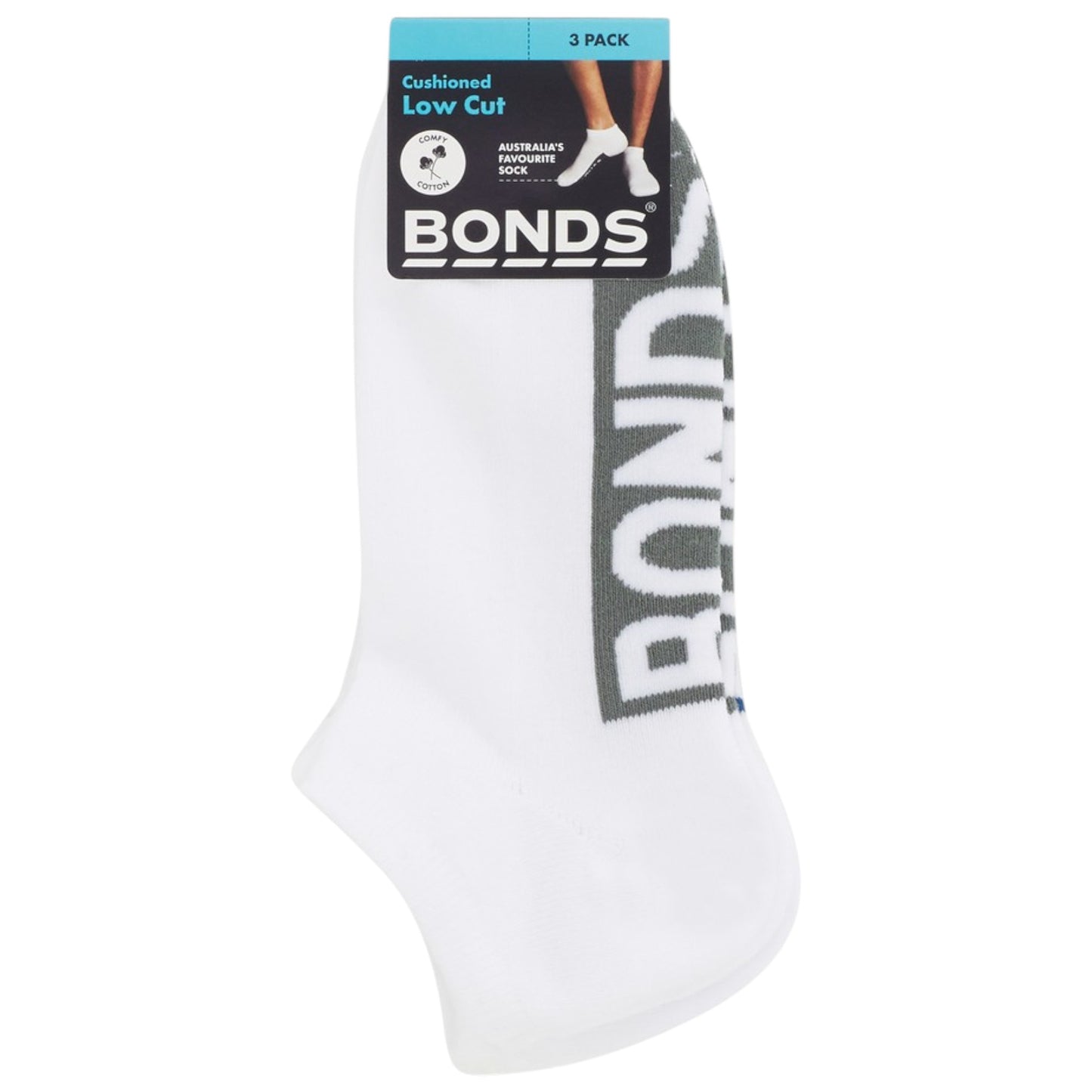 3 Pack Mens Bonds Logo Cushioned Low Cut Socks White