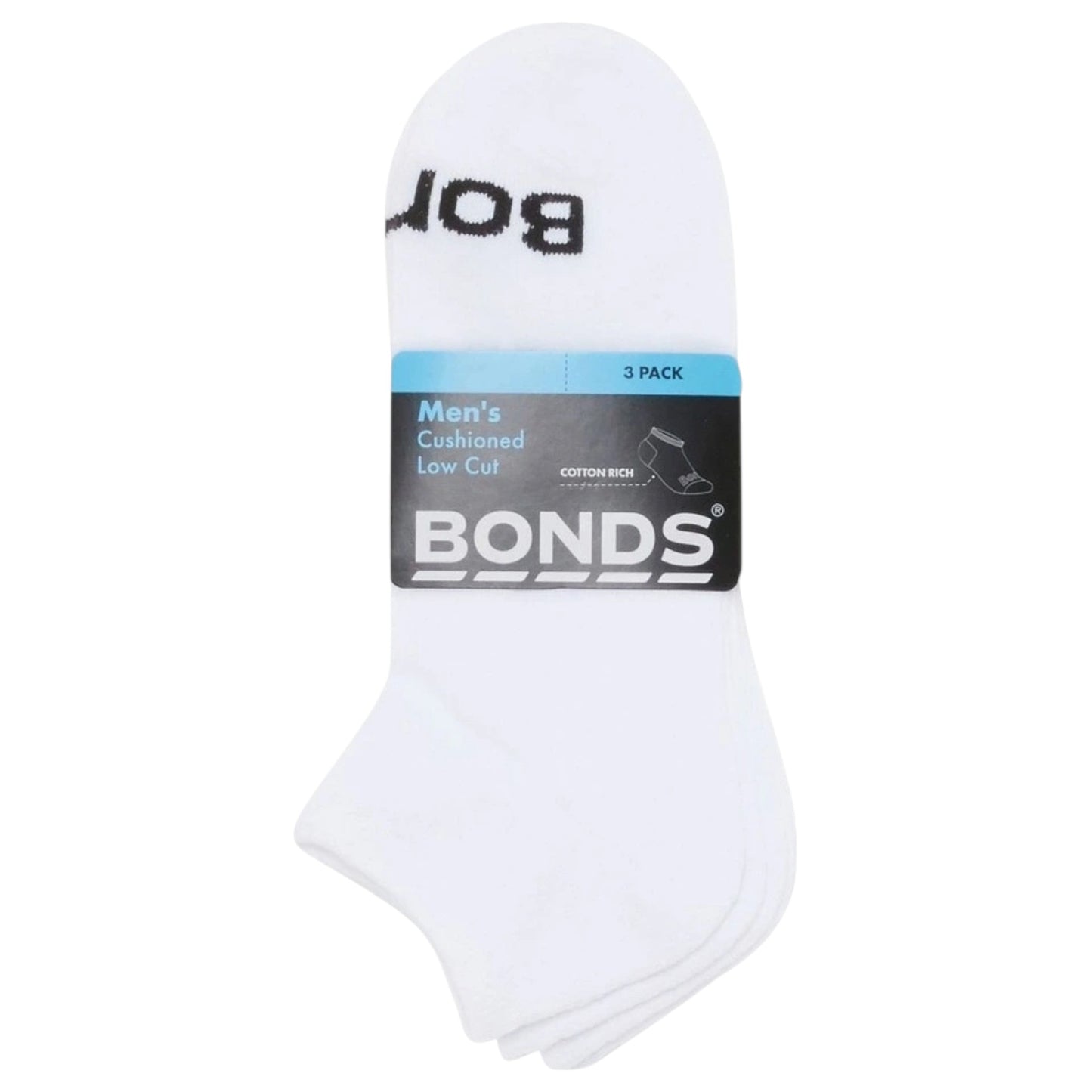 3 Pack Mens Bonds Cushioned Low Cut Socks White