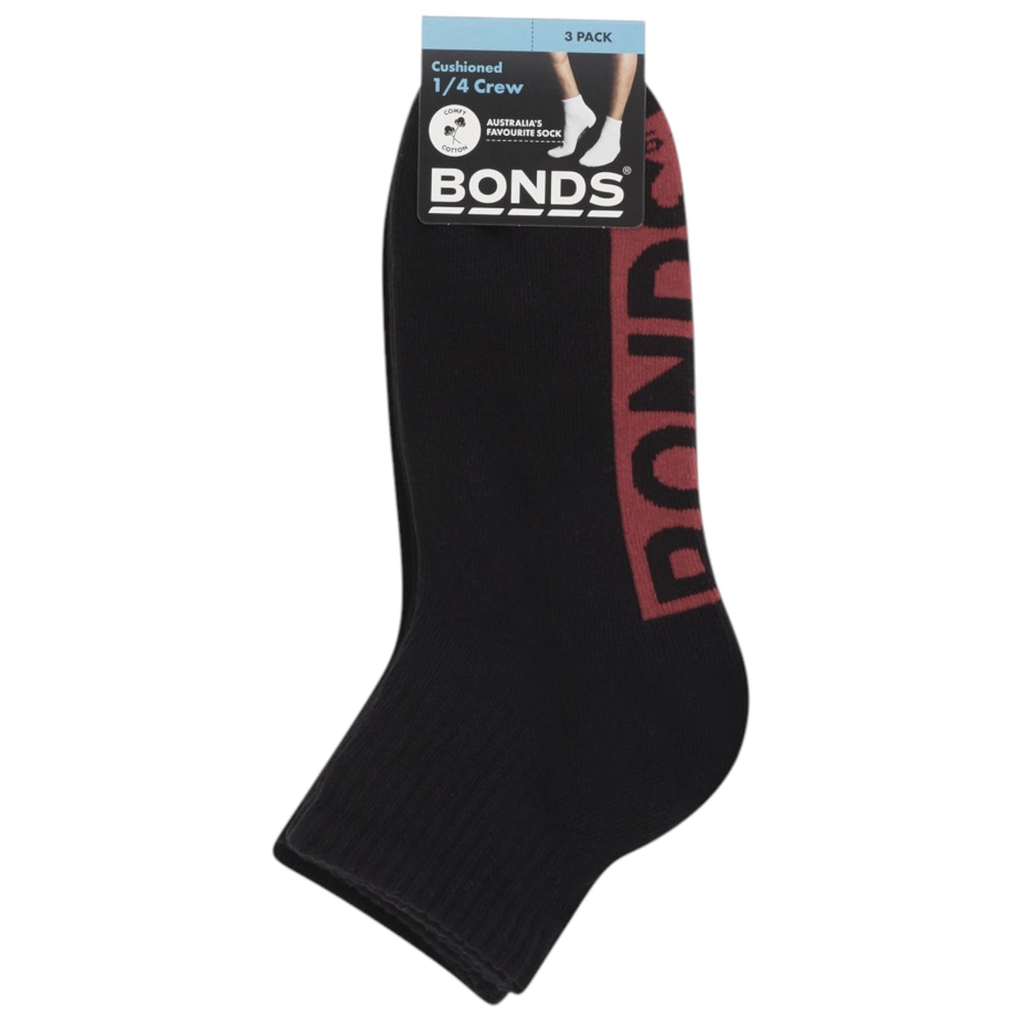 12 Pack Mens Bonds Logo Cushioned Quarter Crew Socks Black