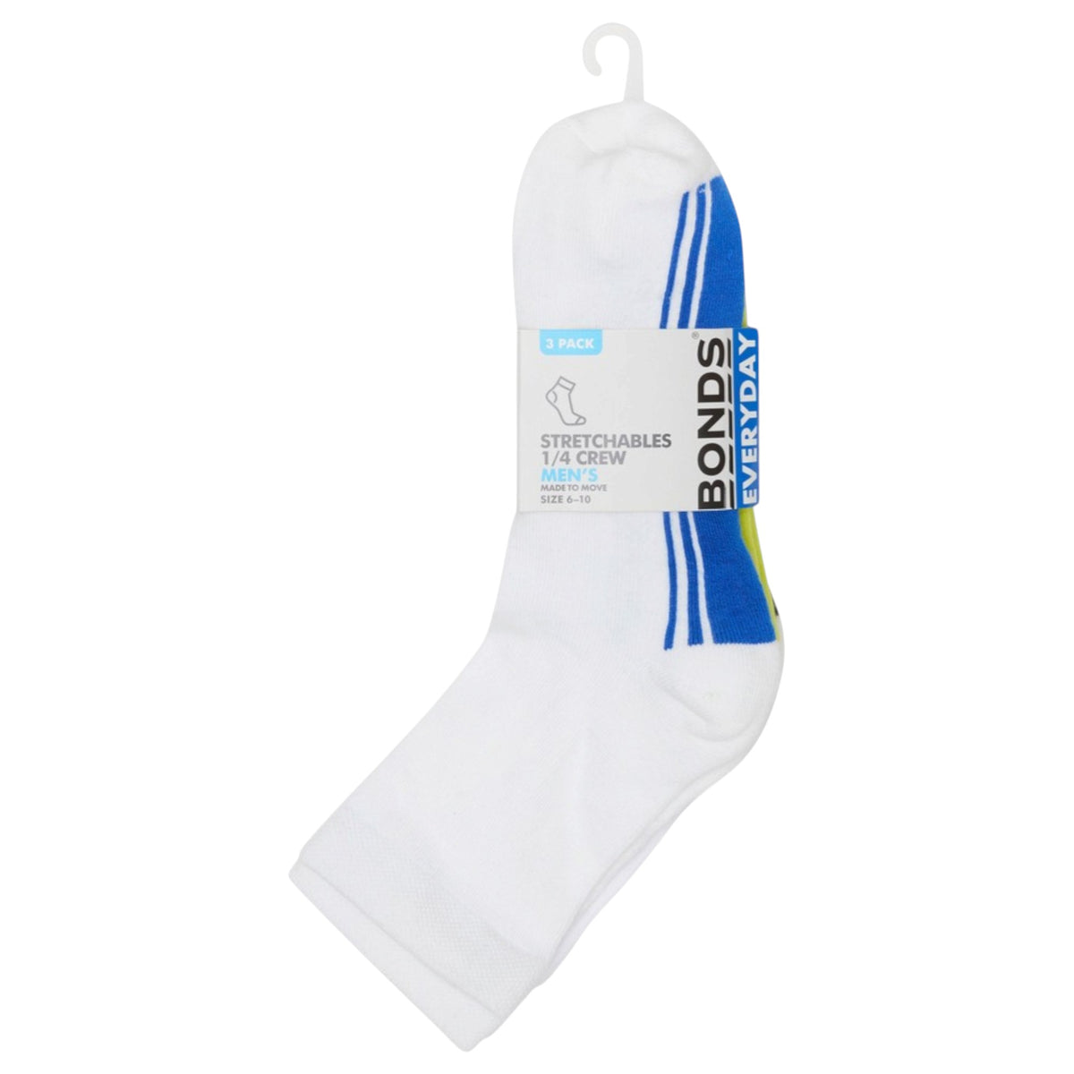 3 Pack Mens Bonds Stretchables Cushioned Quarter Crew Socks White