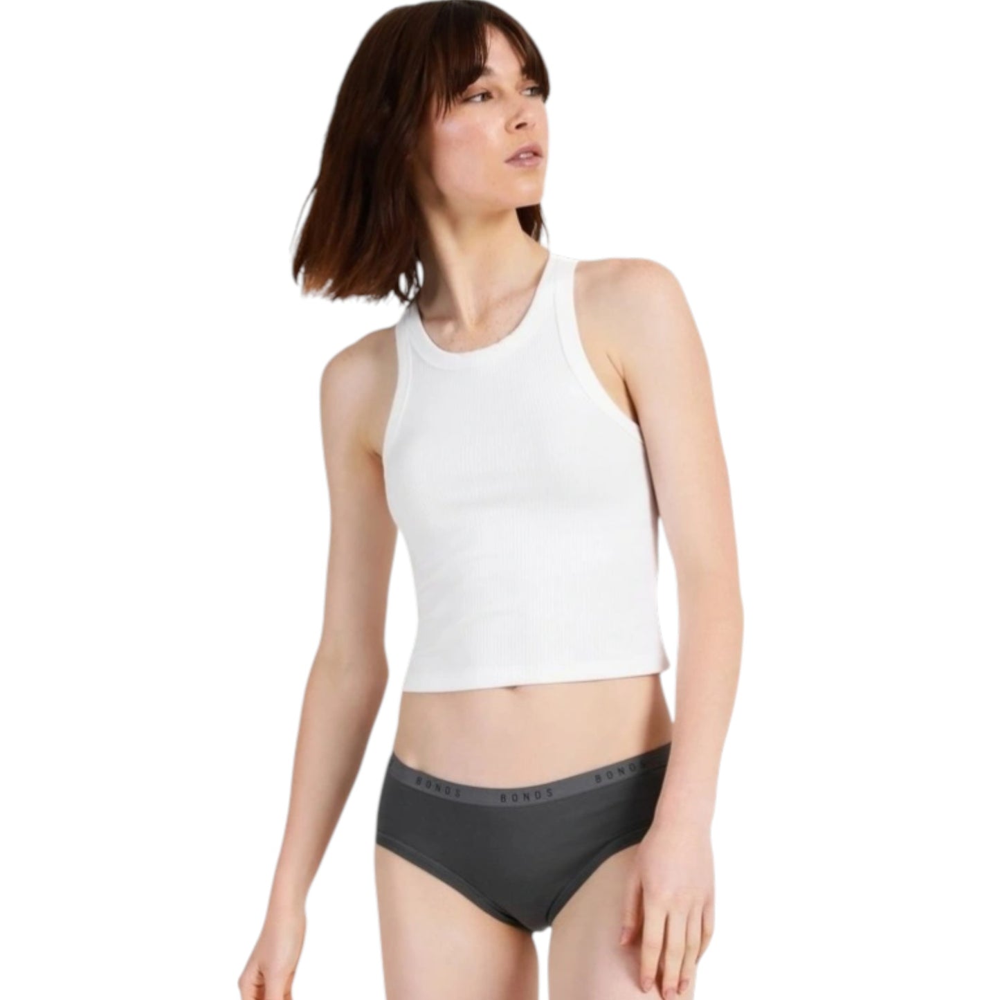 3 Pack Womens Bonds Cottontail Midi Briefs Underwear White / Charcoal Stripes