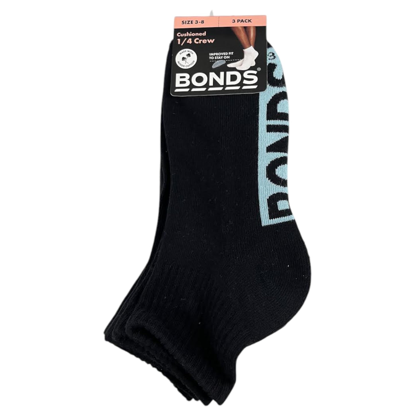 12 Pack Womens Bonds Logo Cushioned Quarter Crew Socks Black