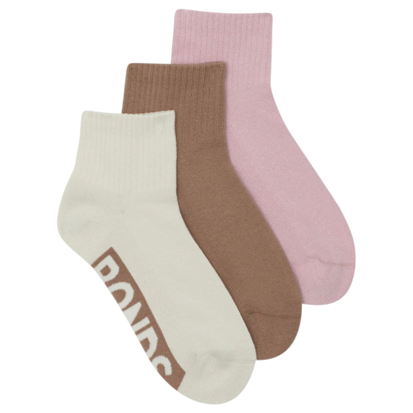 3 Pairs X Bonds Womens Logo Cushioned Quarter Crew Cream/ Brown/ Pink Socks