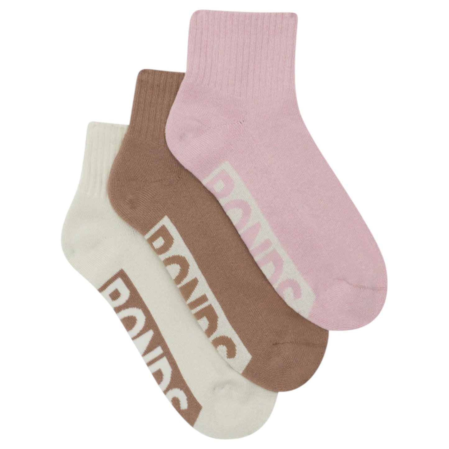 3 Pairs X Bonds Womens Logo Cushioned Quarter Crew Cream/ Brown/ Pink Socks