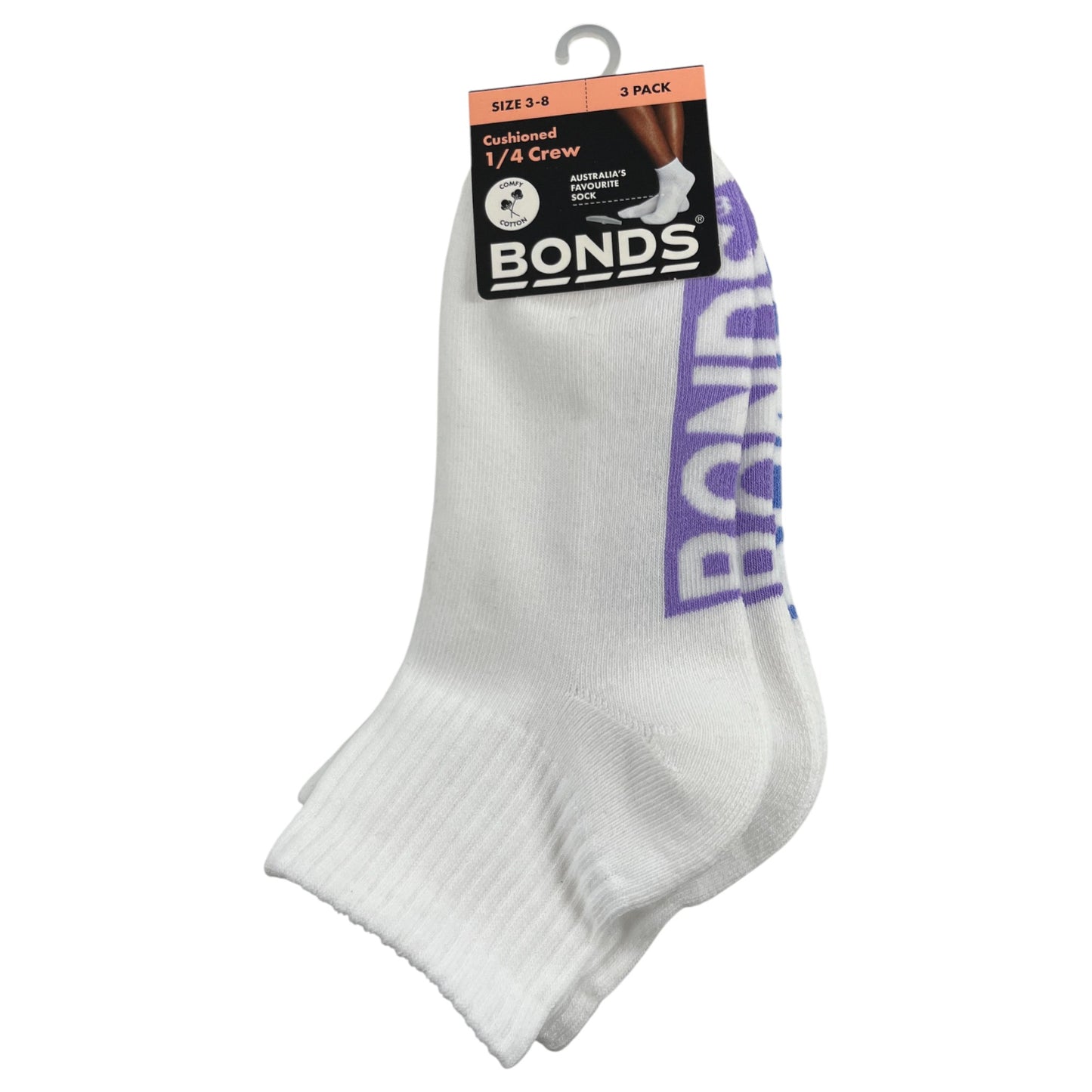 3 Pack Womens Bonds Logo Cushioned Quarter Crew Socks White