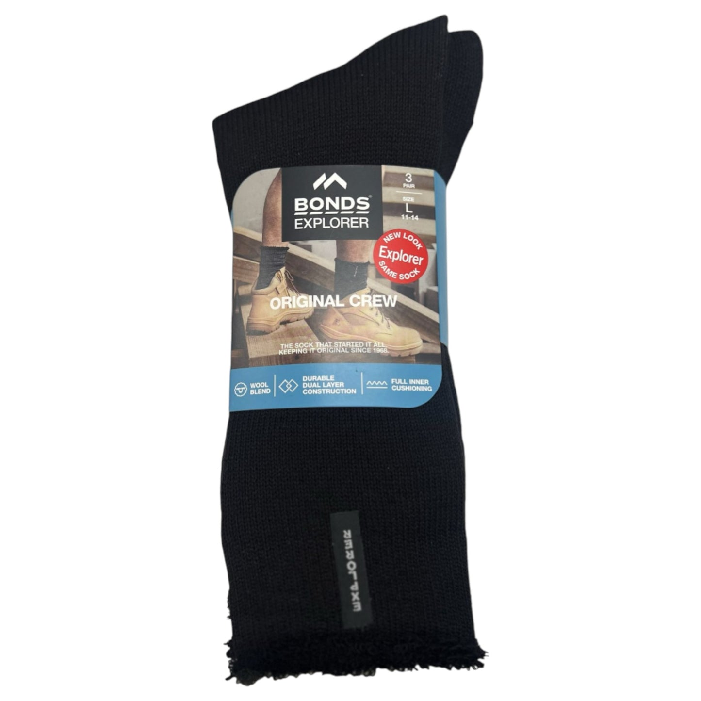3 Pack Mens Bonds Original Wool Crew Socks Black