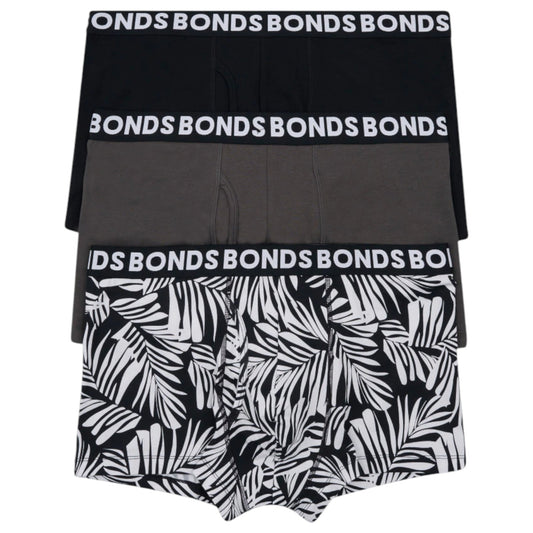 3 Pack Mens Bonds Classic Trunk Trunks Underwear Black/Palm Oasis