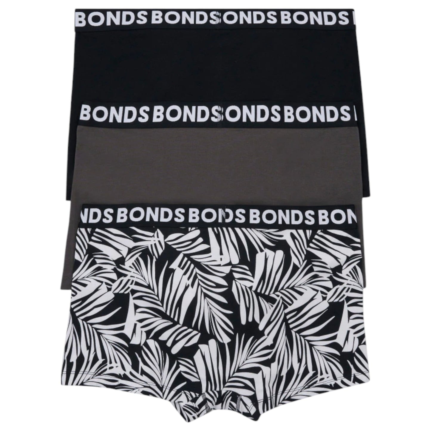3 Pack Mens Bonds Classic Trunk Trunks Underwear Black/Palm Oasis