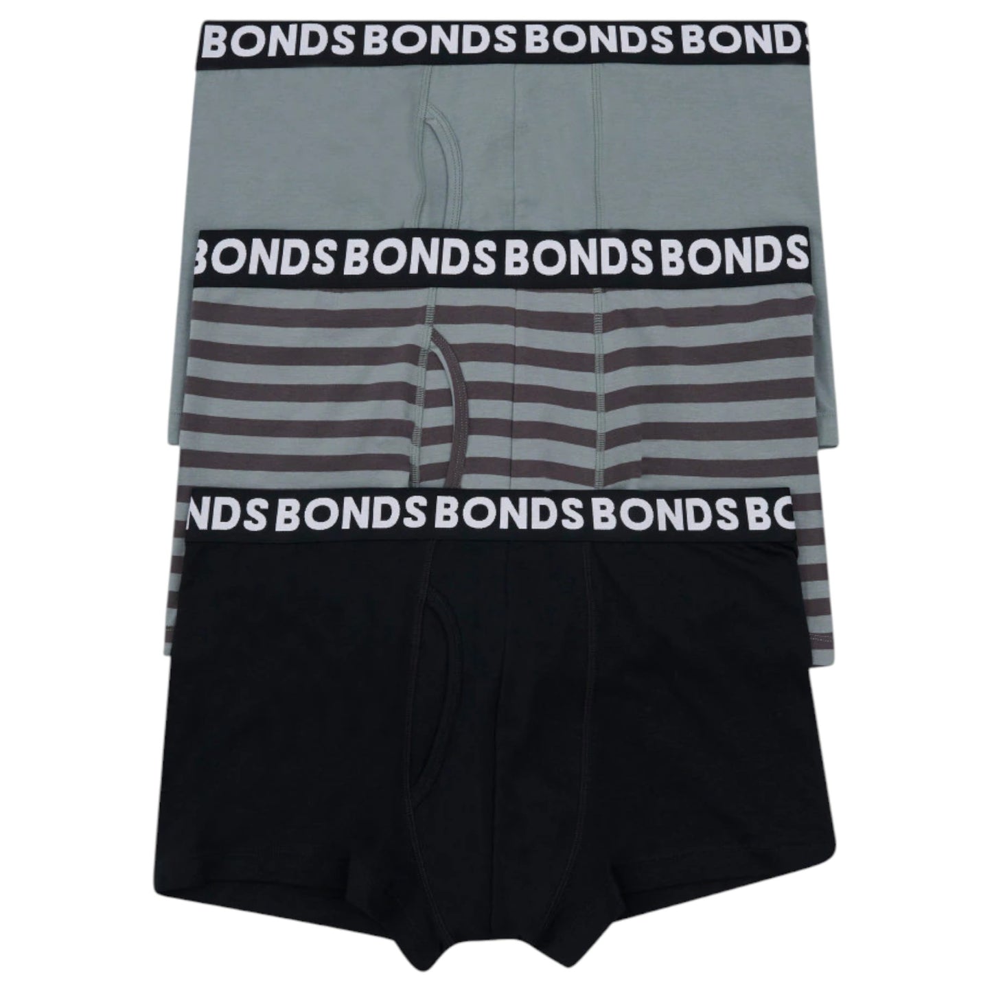 3 Pack Mens Bonds Classic Trunk Trunks Underwear Black/Striped Steel