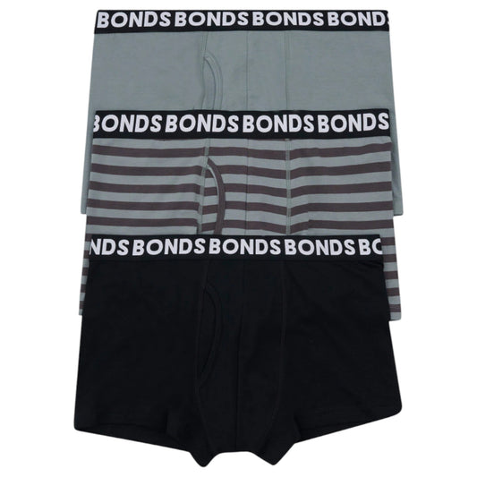 3 Pack Mens Bonds Classic Trunk Trunks Underwear Black/Striped Steel