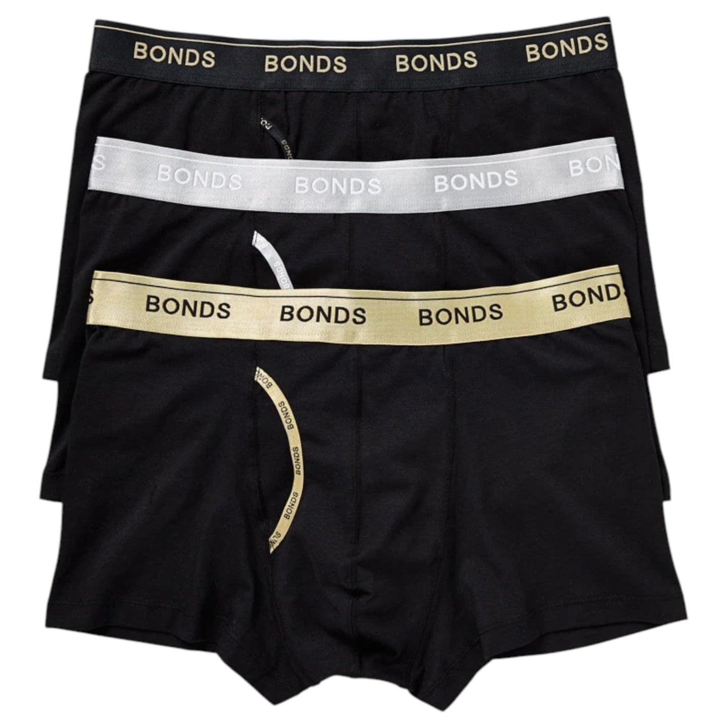 3 Pack Mens Bonds Guyfront Trunk Trunks Underwear Black/Gold/Silver