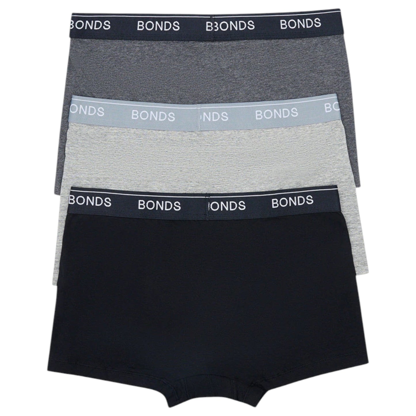3 Pack Mens Bonds Guyfront Trunk Trunks Underwear Black/Grey/Charcoal