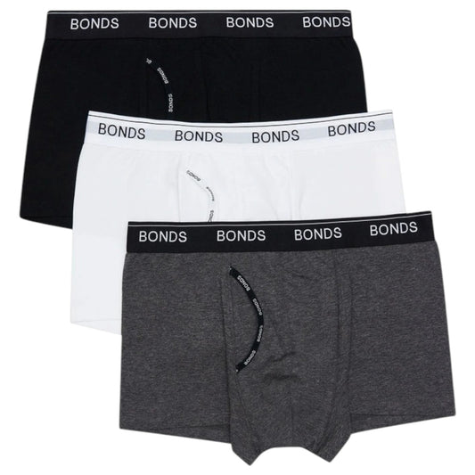 3 Pack Mens Bonds Guyfront Trunk Trunks Underwear Black/White/Charcoal