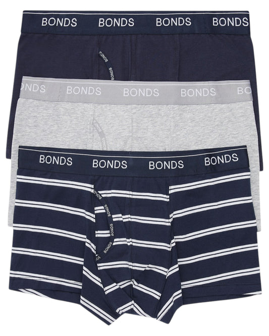 3 Pack Mens Bonds Guyfront Trunk Trunks Underwear Navy/Grey