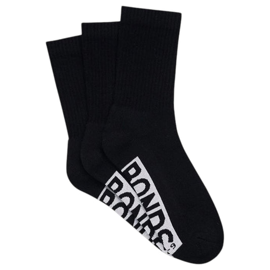 3 Pack Mens Bonds Logo Cushioned Crew Socks Black