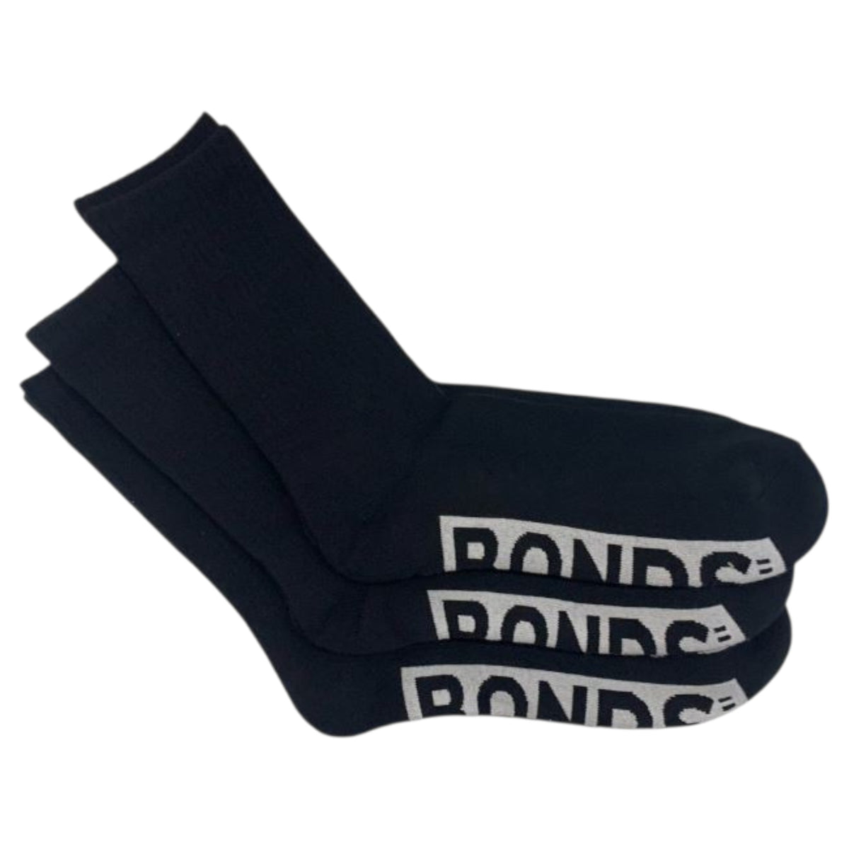 3 Pack Mens Bonds Logo Cushioned Crew Socks Black