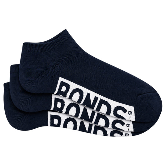 3 Pack Mens Bonds Logo Cushioned Low Cut Socks Black