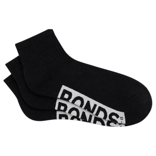 12 Pack Womens Bonds Cushioned Logo Quarter Crew Socks Black