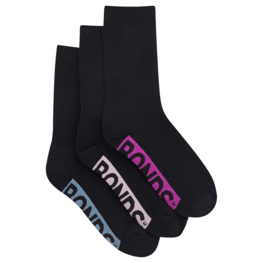3 Pack Womens Bonds Logo Cushioned Crew Socks Black