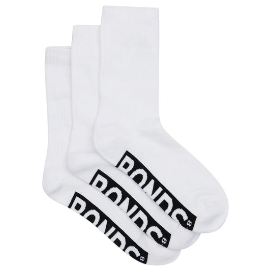 3 Pack Womens Bonds Logo Cushioned Crew Socks White