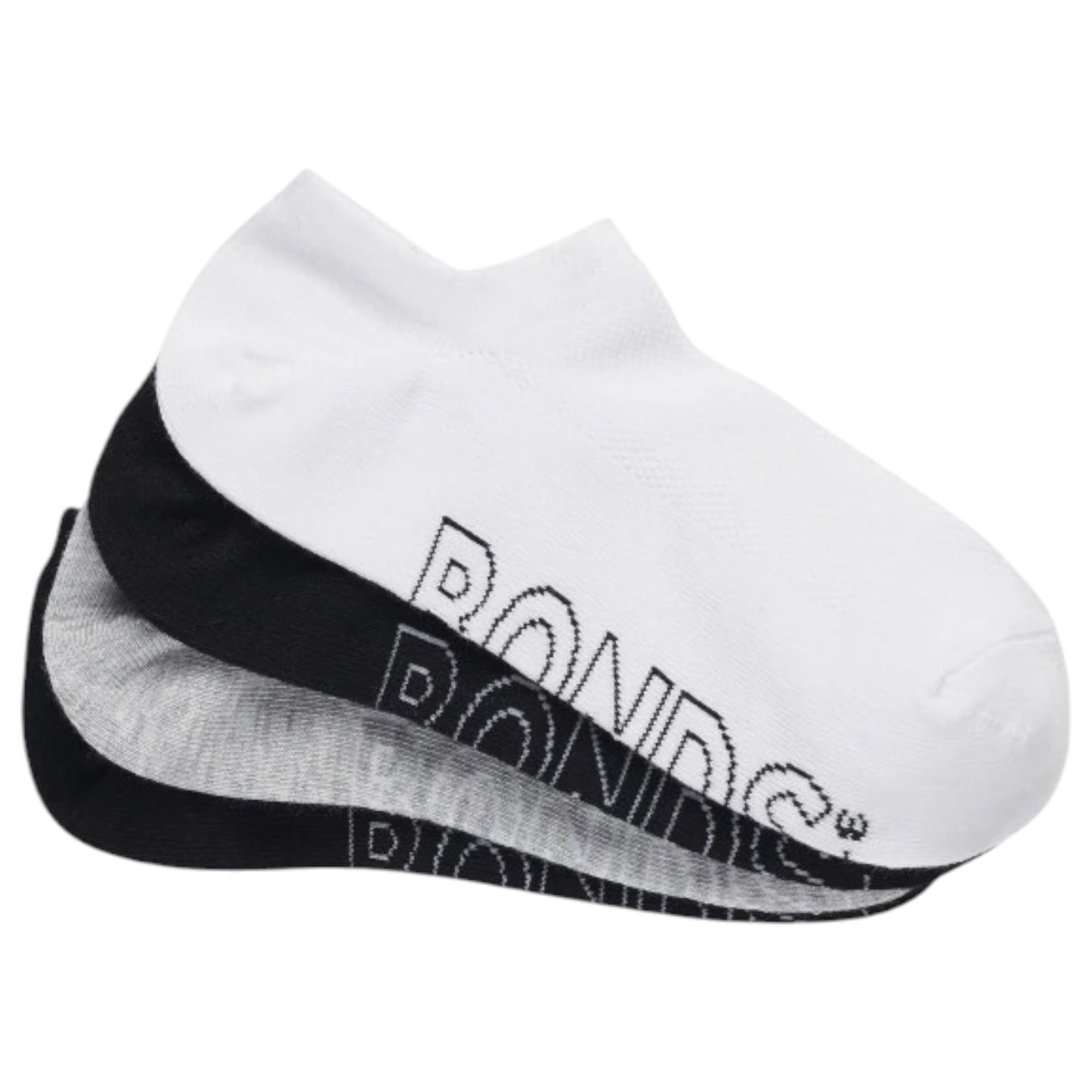 4 Pack Womens Bonds No Show Socks Black/Grey/White
