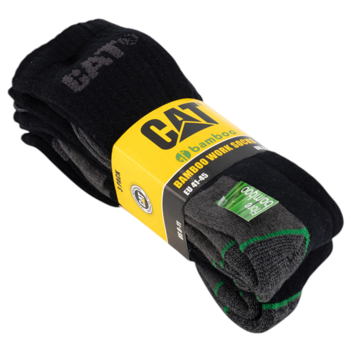 3 Pack Mens Caterpillar Bamboo Work Crew Socks Black