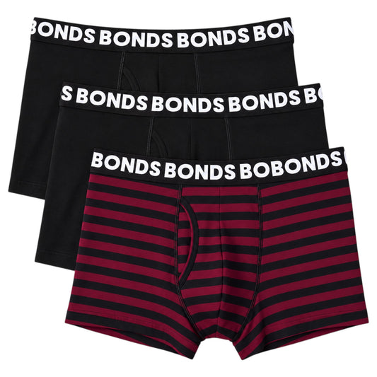 6 Pack Mens Bonds Classic Trunks Underwear Black/Burgundy