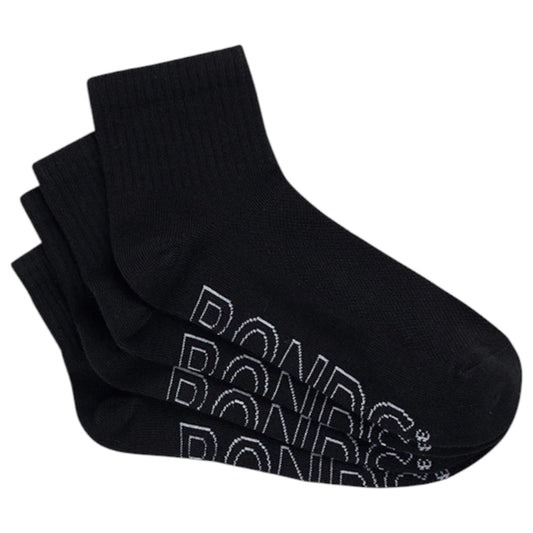 12 Pack Womens Bonds Logo Lightweight Quarter Crew Socks Black
