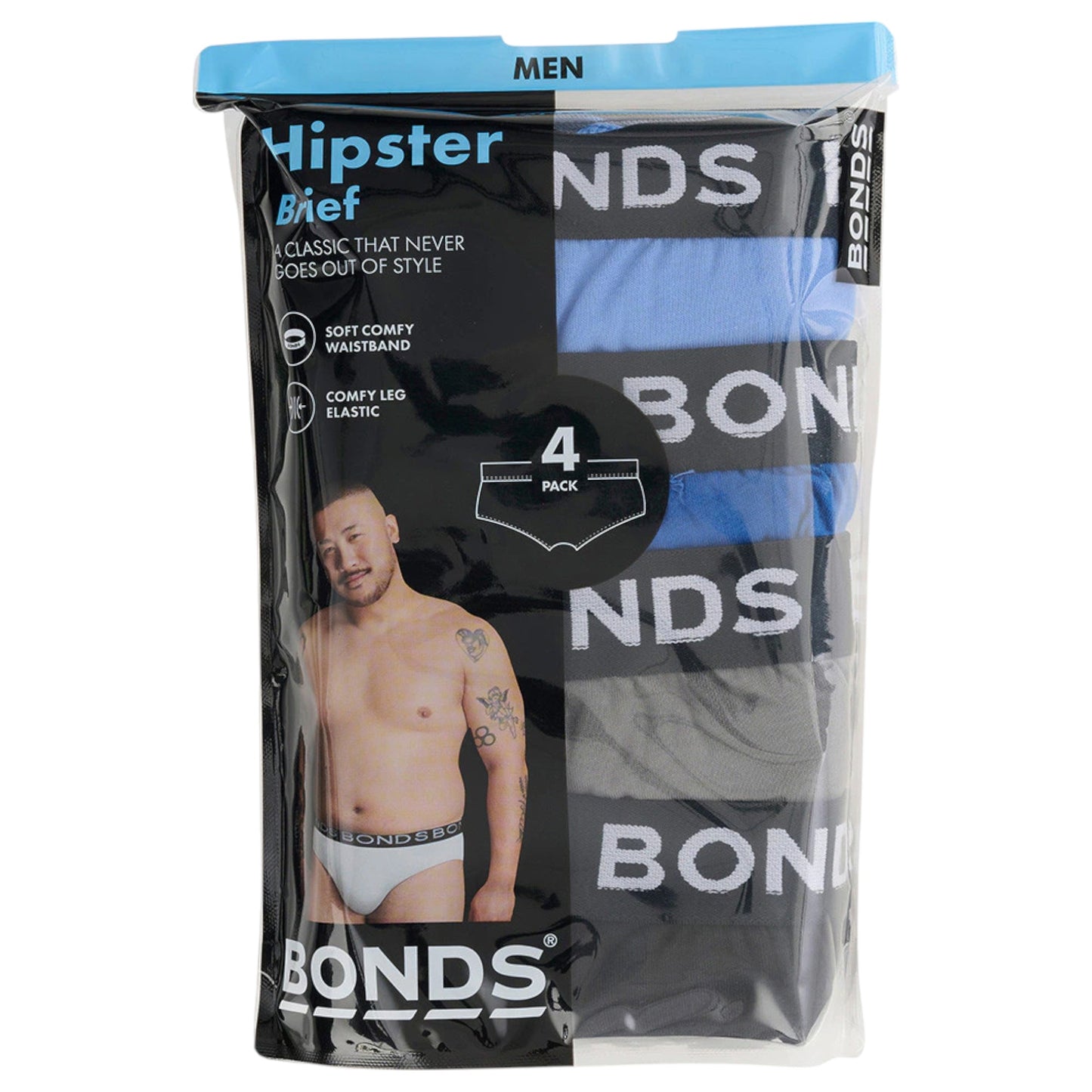 4 Pack Mens Bonds Hipster Briefs Underwear Blue Grey Black