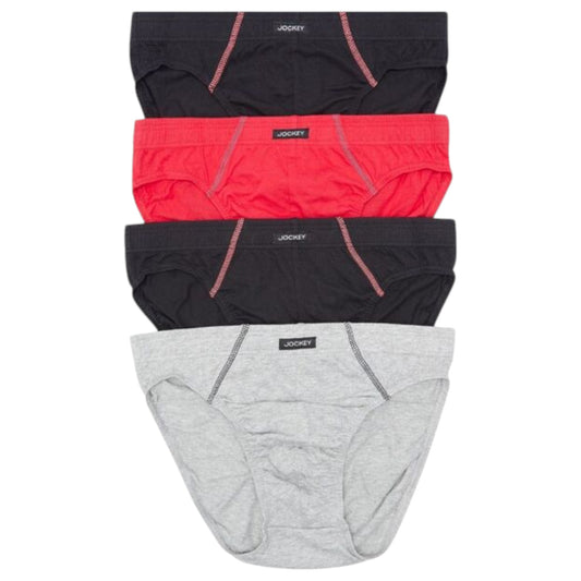 4 Pack Mens Jockey Cotton Briefs Underwear Black/Grey/Red