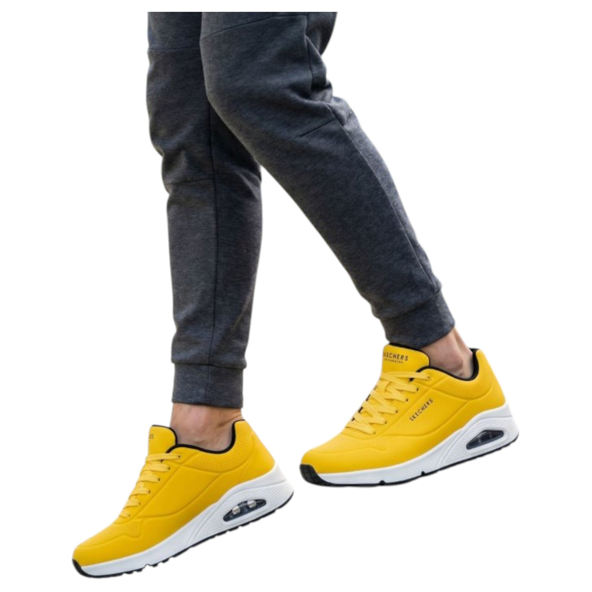 Mens Skechers Uno - Stand On Air Yellow Black Sneaker Shoes